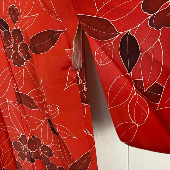 VTG Kimono Haori Traditional Japanese Jacket Silk Floral Pattern Red Coral OS - Picture 8 of 15